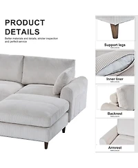 Streamdale Modern Corduroy Sectional Sofa with Footstool (White, 6-Seat)