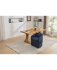 Streamdale Set of 1 Chenille Fabric Dining Armchair With Back Cushion and Universal Wheels,Blue