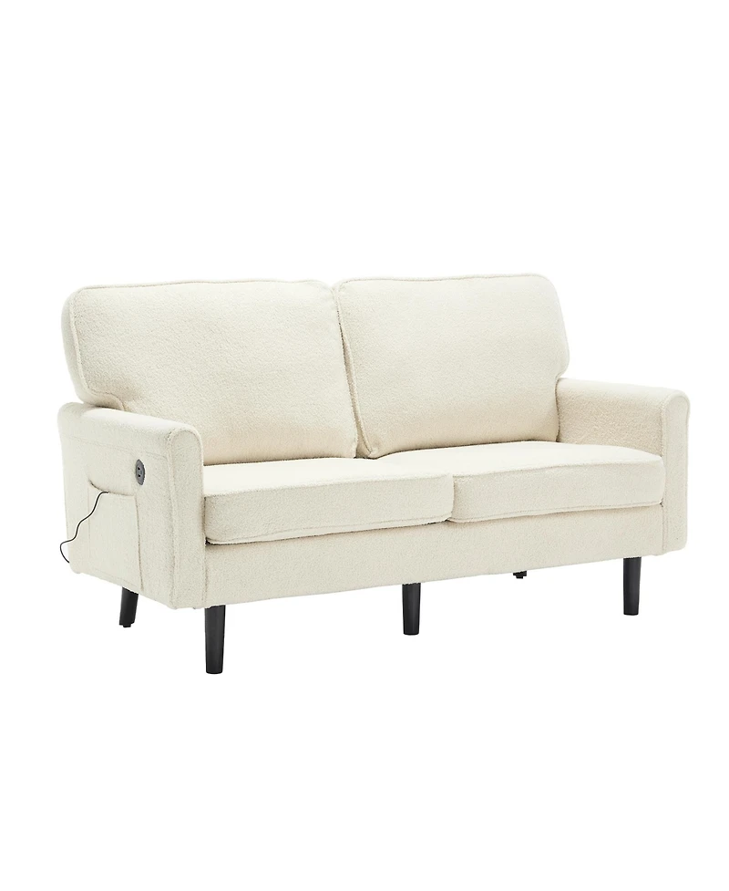 Streamdale Mid Century Modern Loveseat with Usb, Removable Covers (Beige)