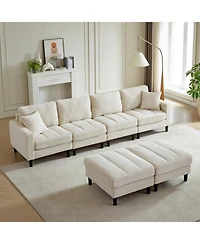 Streamdale Oversized U-Shaped Corduroy Modular Sofa with Ottomans and Pillows