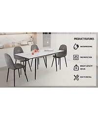 Streamdale Modern 47"-63" Extendable Dining Table & Chair Set, 4-Piece, White Table, Gray Round Chairs