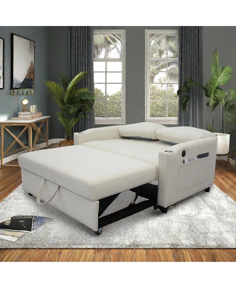 Streamdale Modern Velvet Foldable Sofa Bed with Adjustable Back, Usb Port, Ashtray, and Swivel Phone Stand