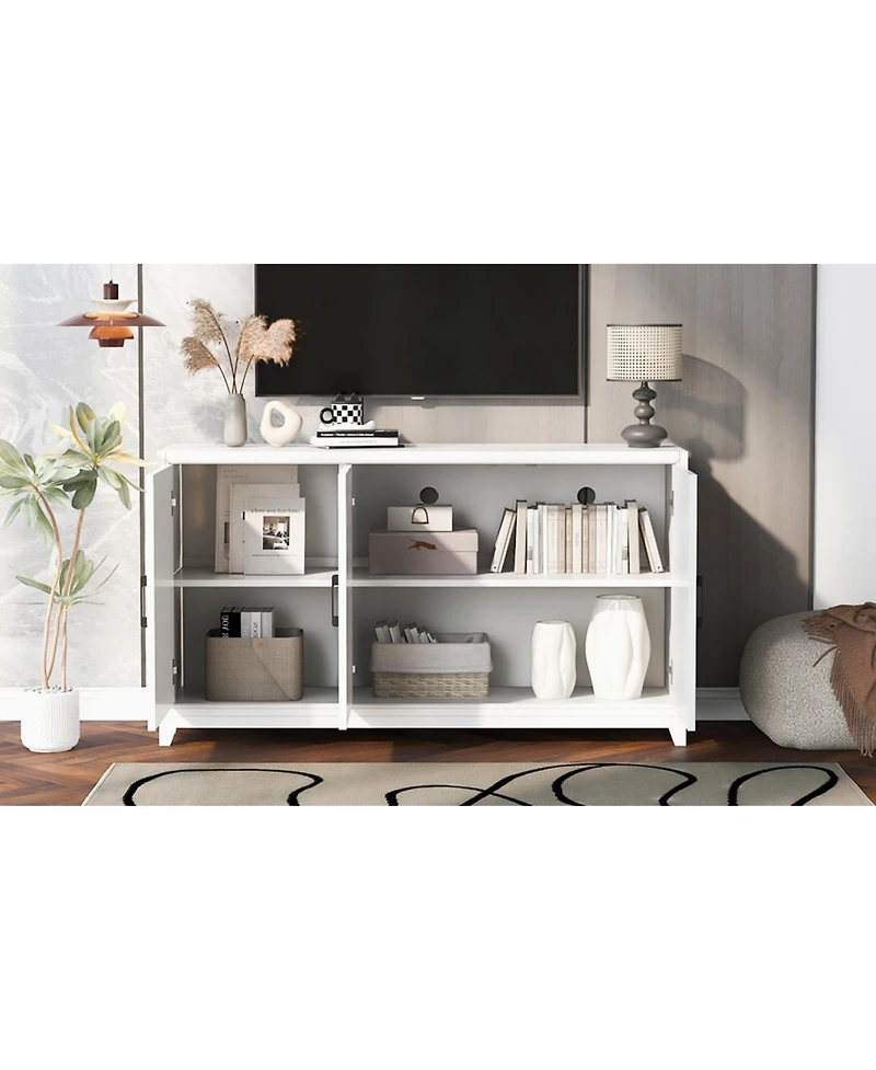 Modern Tv Stand for TVs up to 65", with Storage & Solid Wood Legs