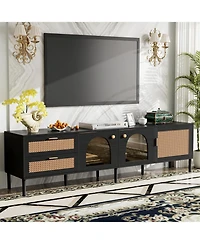 Streamdale Rattan Tv Stand with 3 Cabinets & Led Light