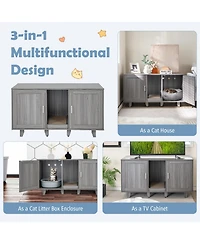 2-Door Cat Litter Box Enclosure with Winding Entry and Scratching Board