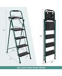 Folding 4-Step Ladder with Tool Tray Non-Slip Footpads and Pedals