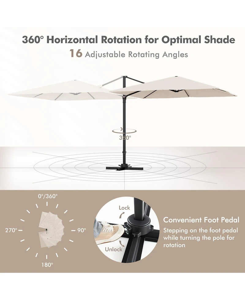 9.5 Feet Square Patio Cantilever Umbrella with 360° Rotation