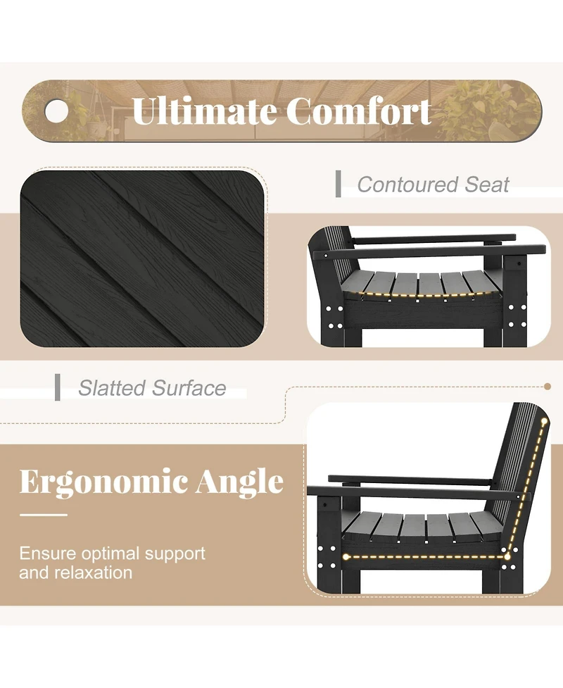 52 Inch All-Weather Hdpe Outdoor Bench with Backrest and Armrests