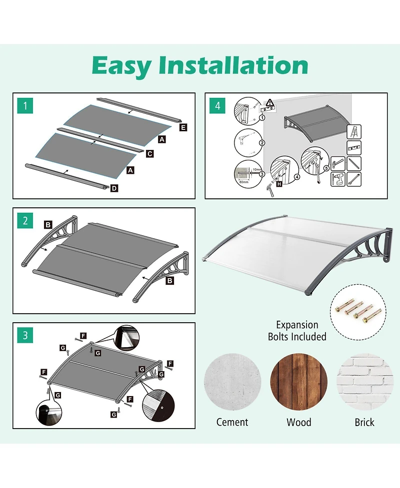48 x 40 Inch Outdoor Front Door Window Awning Door Canopy Exterior