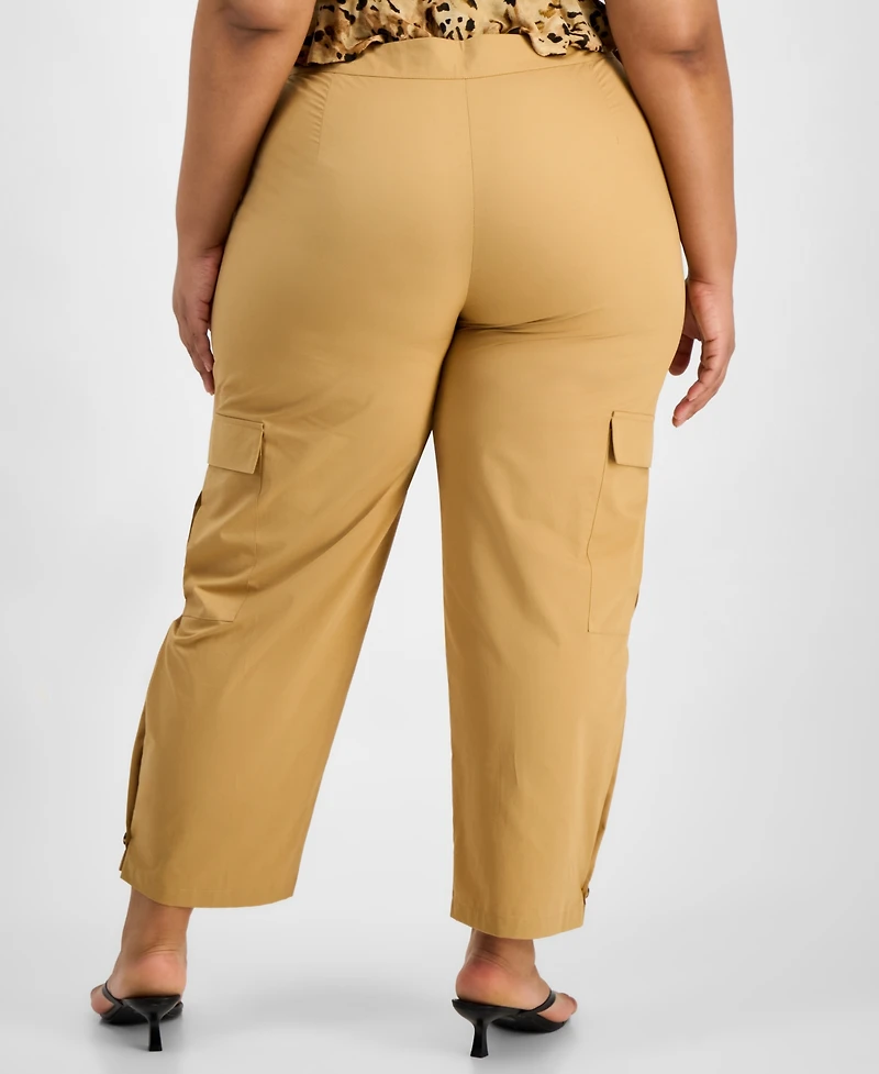 Bar Iii Trendy Plus High-Rise Cotton Utility Pants, Macy's Exclusive