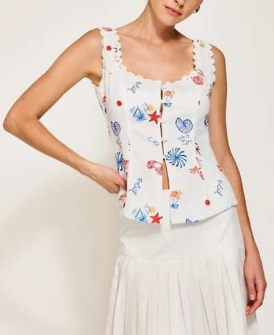 Line & Dot Women's Reeta Square-Neck Top Button-Front