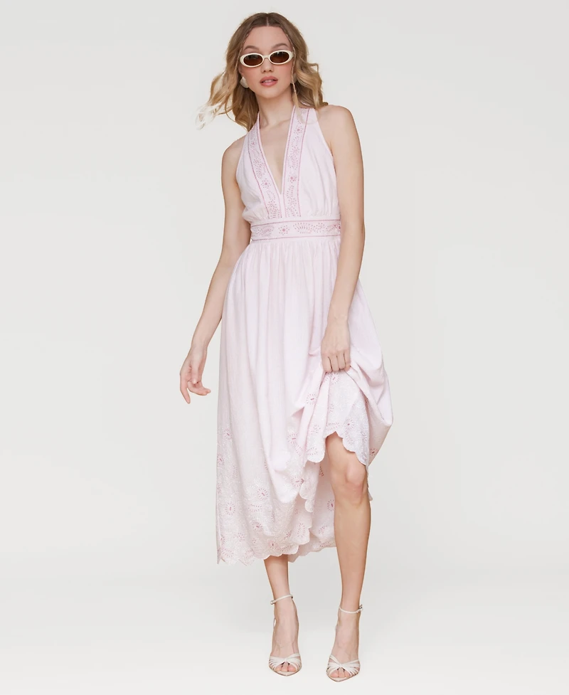 Avec Les Filles Women's Embroidered Cotton Midi Dress