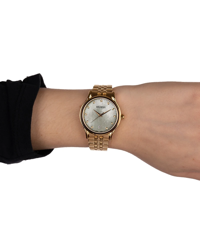 Balmain Women's Swiss Beleganza Diamond (1/20 ct. t.w.) Gold Pvd Stainless Steel Bracelet Watch 32mm