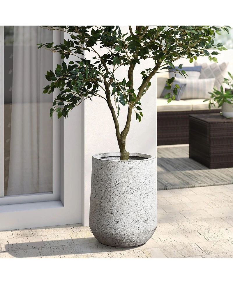 LuxenHome Speckled Gray and Off-White Textured Round Tapered -Inch Tall MgO Planter