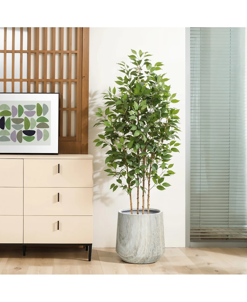 LuxenHome 2-Piece Marble Gray Ribbed Texture MgO Planter Set, Indoor and Outdoor