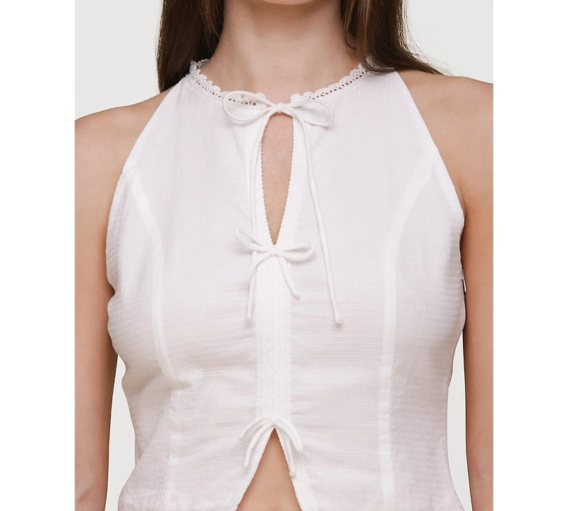 Avec Les Filles Women's Lace-Up Cotton Halter Top