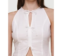 Avec Les Filles Women's Lace-Up Cotton Halter Top