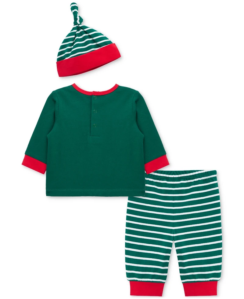 Little Me Baby Boys Jingle All The Way Cotton Top, Hat & Jogger Pants, 3 Piece Set
