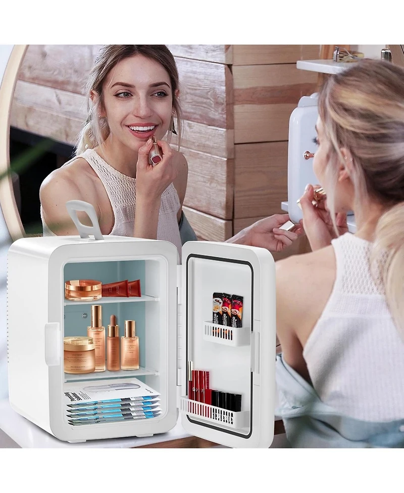 Cowsar Compact Mini Fridge, 15 Can Portable Small Refrigerator with Ac/Dc Adapters, 10 Liter / 2.6 Gal Small Cosmetics Cooler for Beverage, Food, Skin