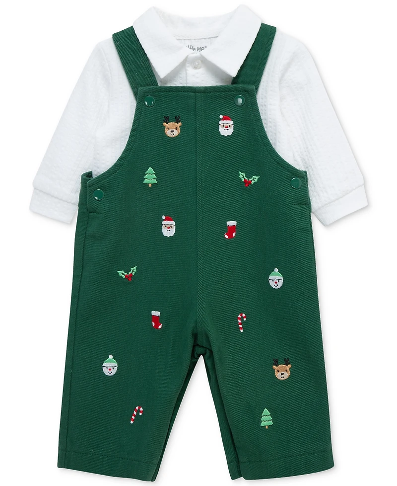 Little Me Baby Boys Merry Cotton Top & Overall, 2 Piece Set
