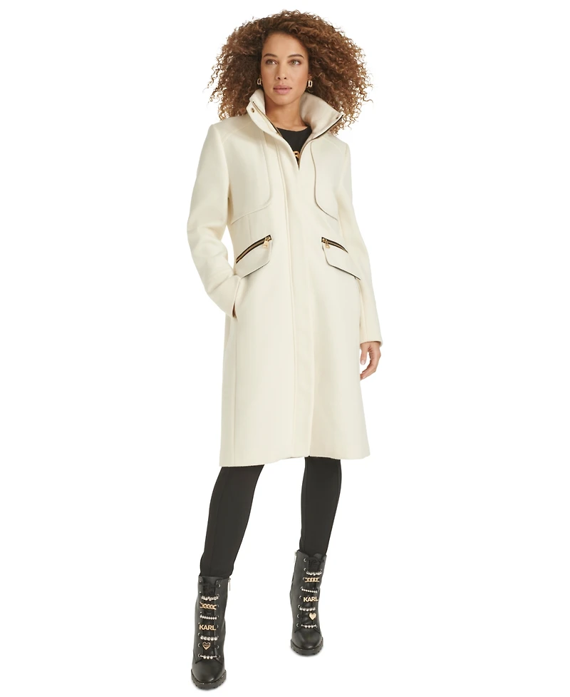 Karl Lagerfeld Paris Women's Zip-Front Boucle Coat, Created for Macy's