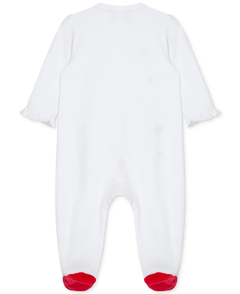 Little Me Baby Girls Candy Cane Velour Footed Coverall