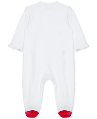 Little Me Baby Girls Candy Cane Velour Footed Coverall