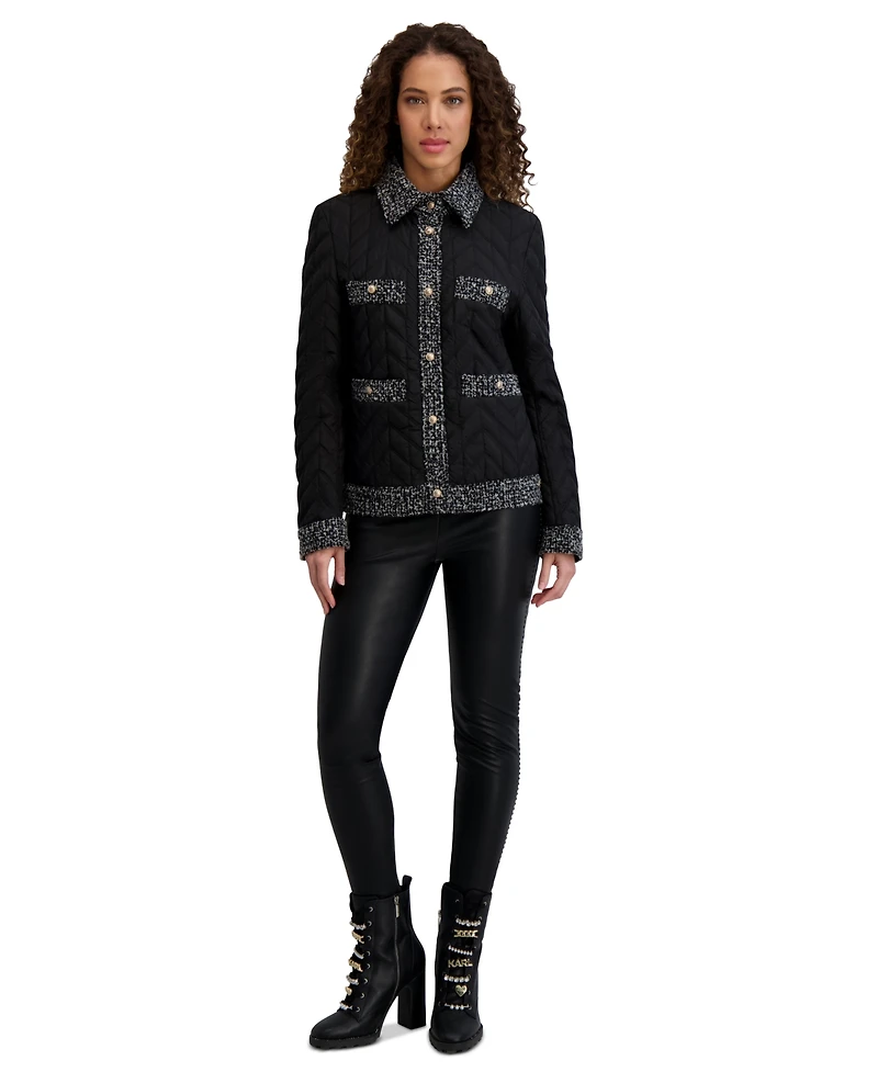 Karl Lagerfeld Paris Women's Quilted Tweed-Trim Coat