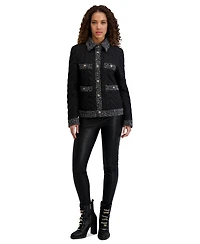 Karl Lagerfeld Paris Women's Quilted Tweed-Trim Coat