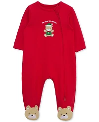 Little Me Baby Holiday Bear Cotton Footed Coverall