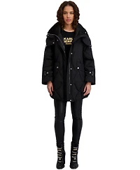 Karl Lagerfeld Paris Women's Hooded A-Line Puffer Coat