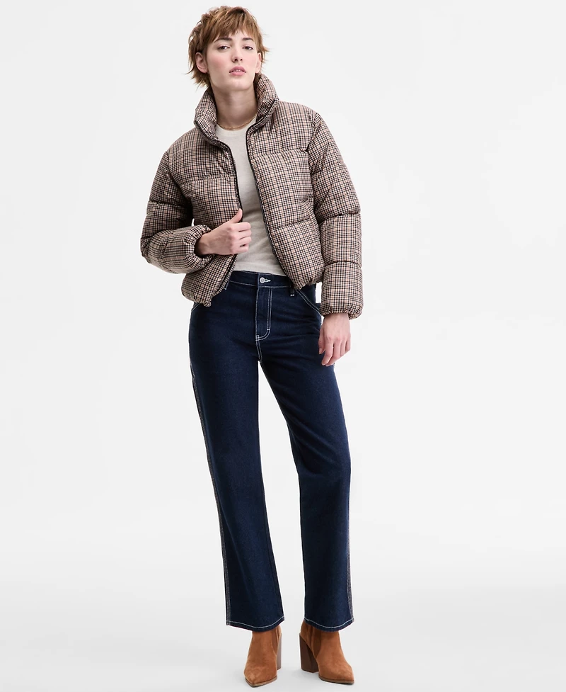 Sebby Women's Plaid Zip-Front Puffer Coat
