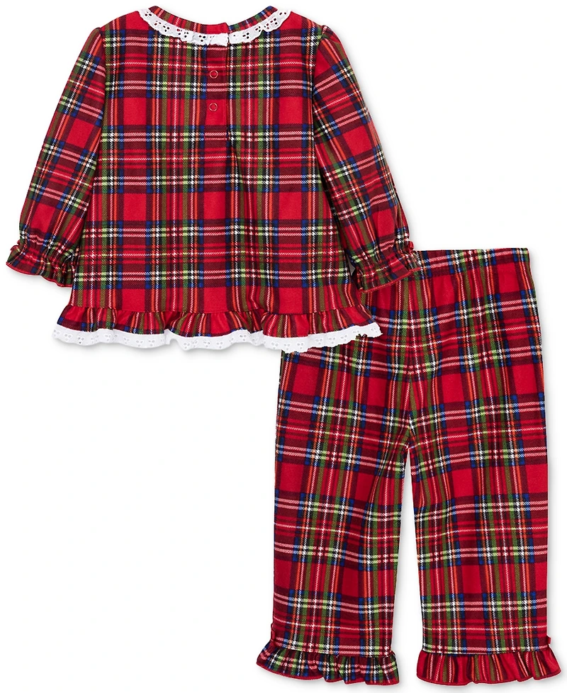 Little Me Baby Girls Plaid & Lace Top Pants, 2 Piece Set