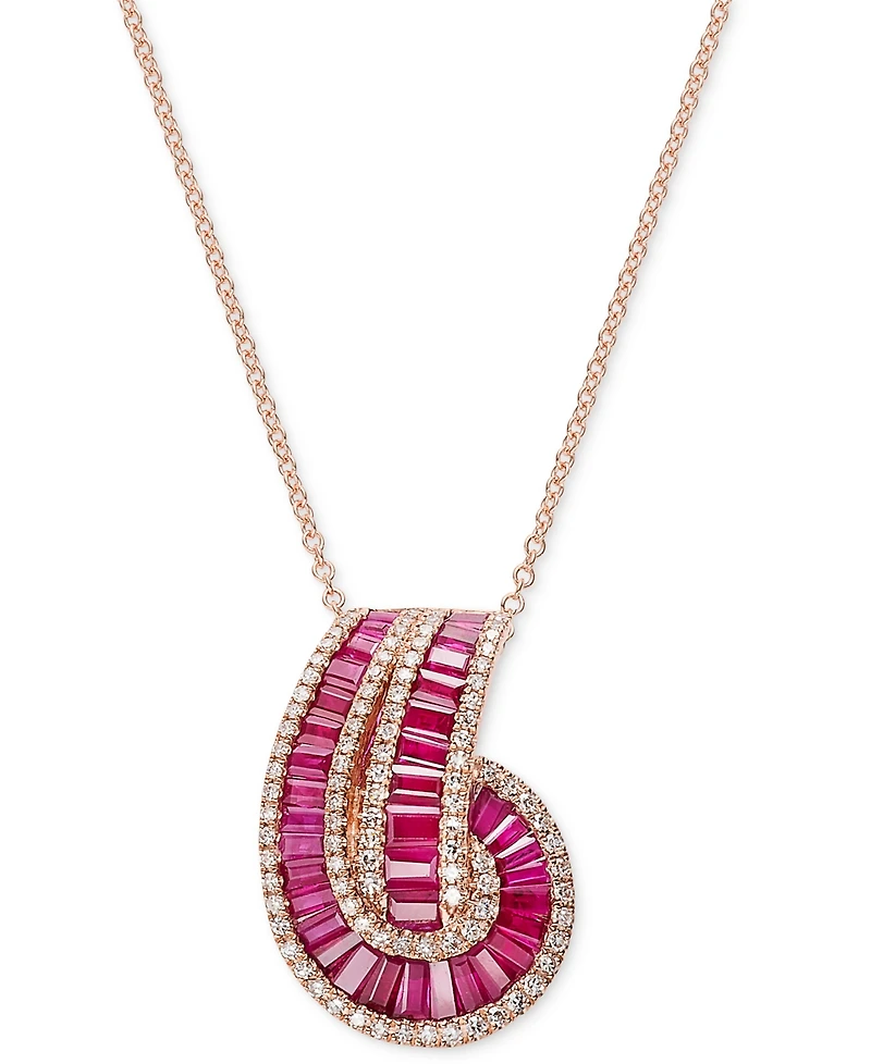 Effy Ruby (2-1/3 ct. t.w.) & Diamond (3/8 ct. t.w.) Swirl 18" Pendant Necklace in 14k Rose Gold