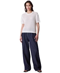 Calvin Klein Jeans Women's Cotton Open-Stitch Short-Sleeve Sweater