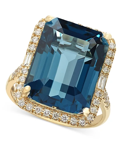 Effy Blue Topaz (10-3/4 ct. t.w.) & Diamond (3/8 ct. t.w.) Halo Ring in 14k Gold