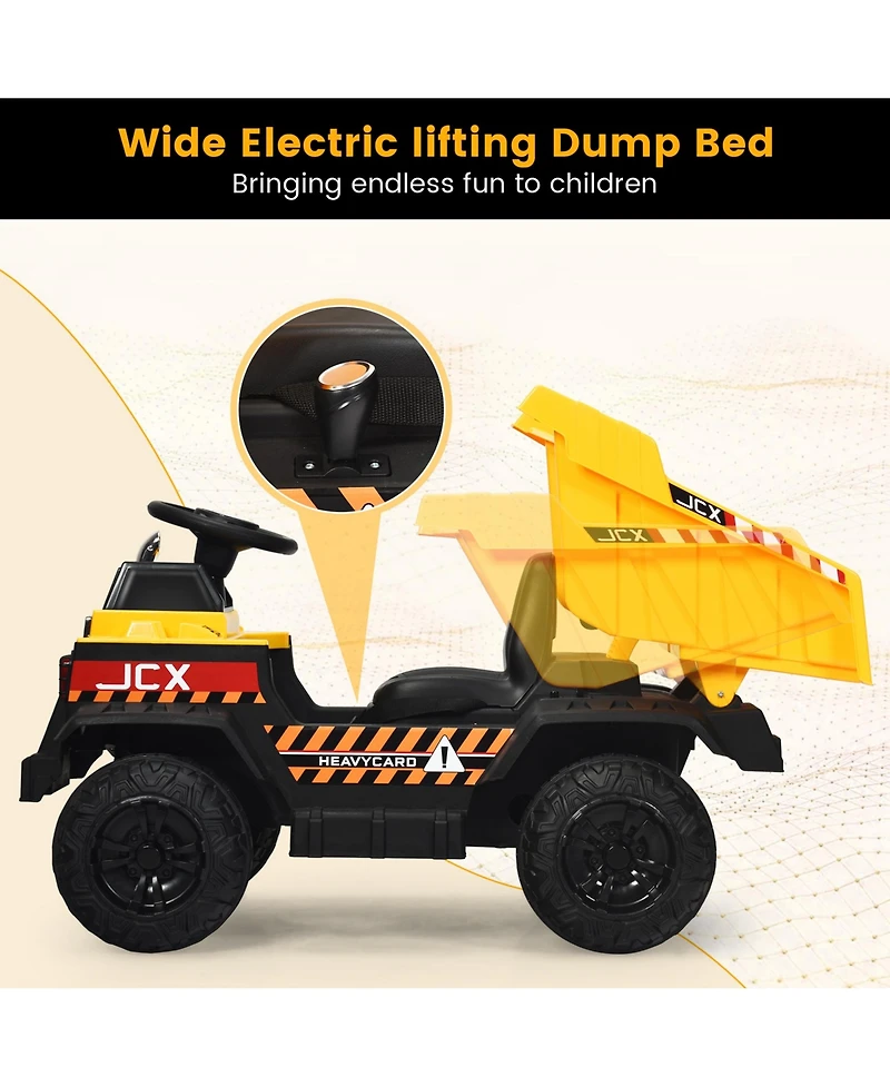 Gymax 12V Battery Kids Ride On Dump Truck Rc Construction Tractor w/ Electric Bucket