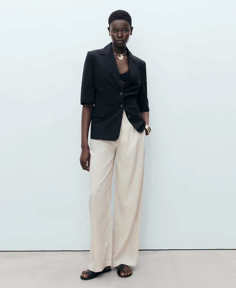 Mango Women's Tortoiseshell Button Linen Pants