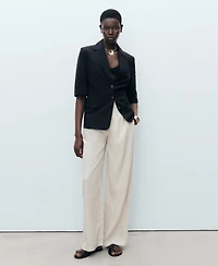 Mango Women's Tortoiseshell Button Linen Pants