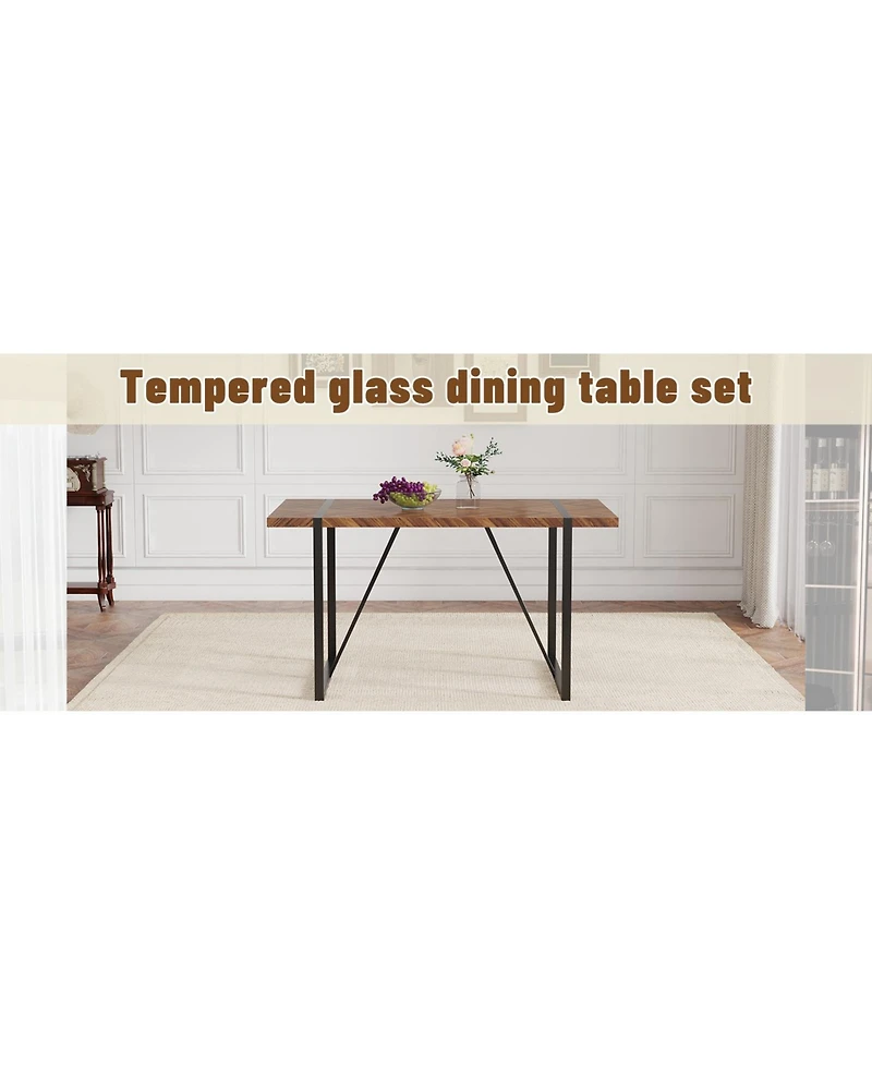 Streamdale Retro Rectangular Dining Table - Textured Top, Black Metal Legs