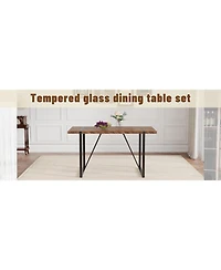 Streamdale Retro Rectangular Dining Table - Textured Top, Black Metal Legs