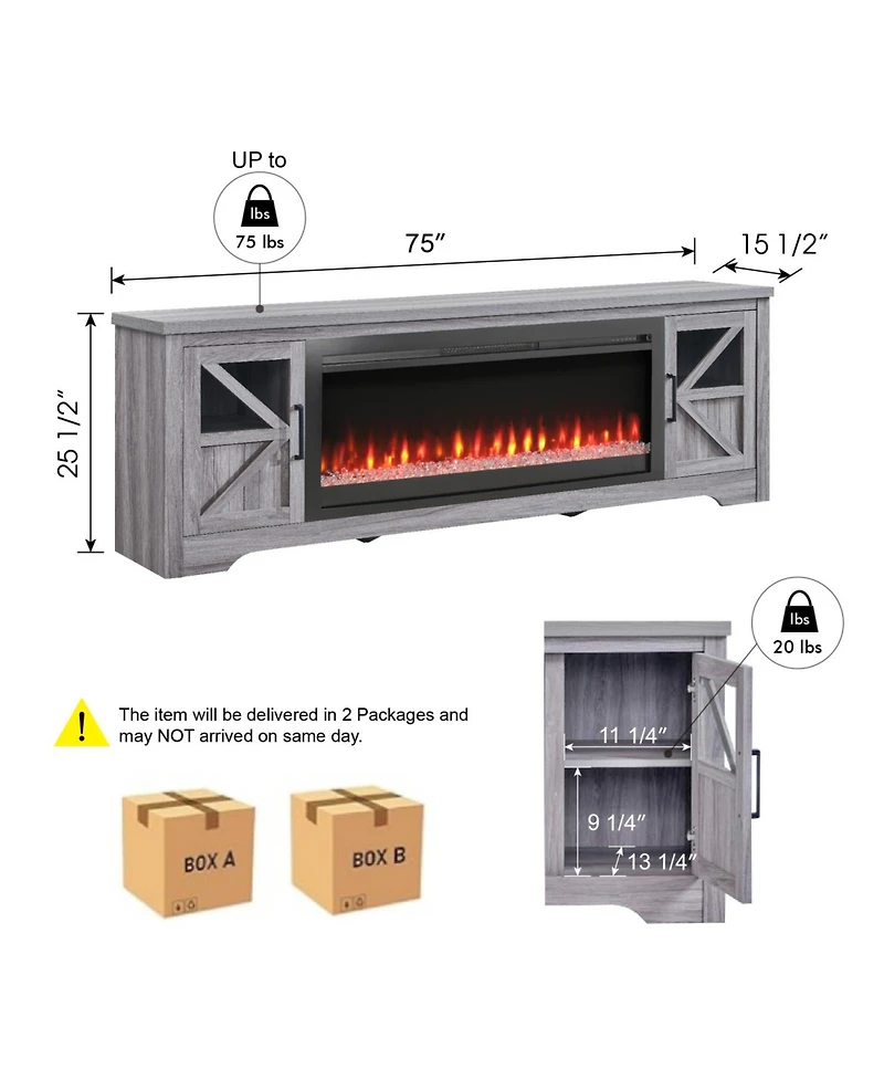 Streamdale 75" Fireplace Tv Stand for TVs up to 80",with 44" Electric Fireplace