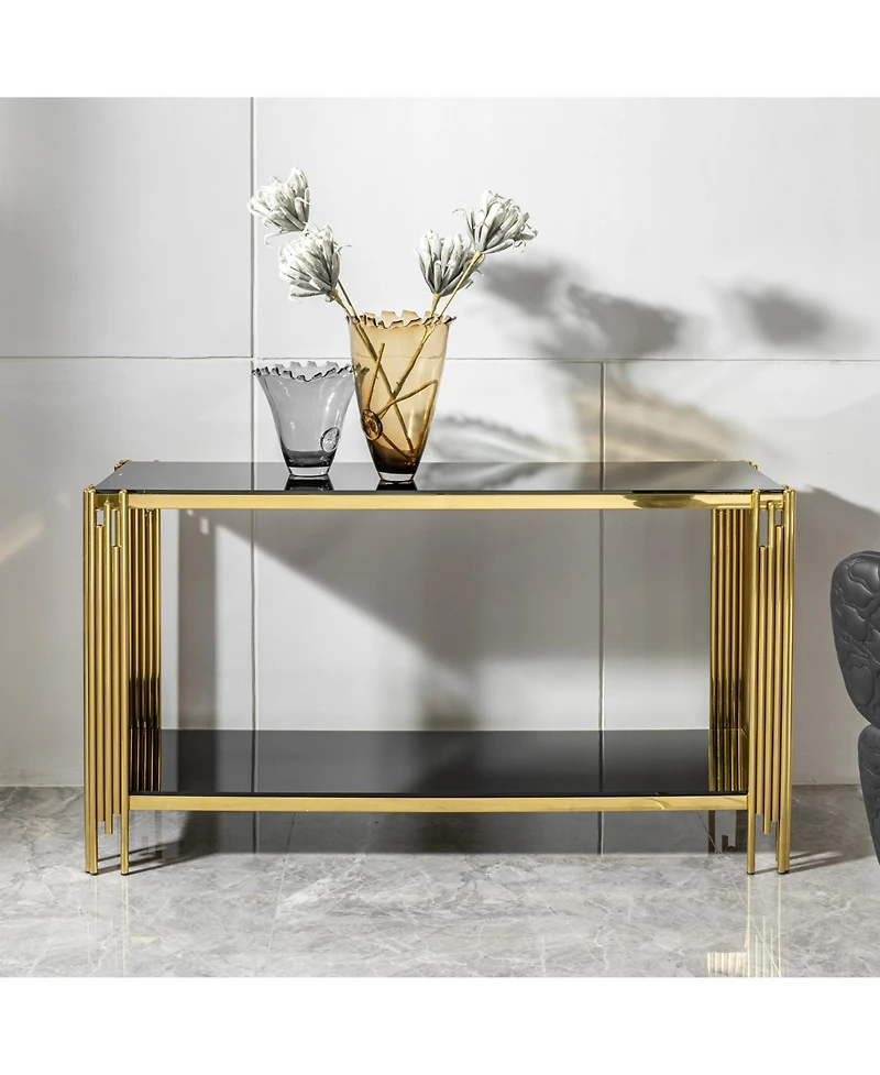 Streamdale Modern glass top mirror gold stainless steel console table for living room