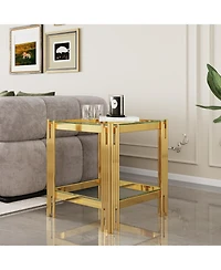 Streamdale Top and Bottom Double Layer Tempered Glass End Table and Mirror Finished Stainless Steel Frame