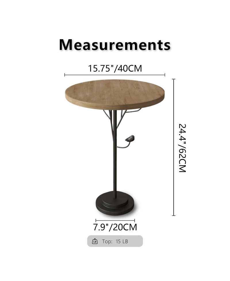 Streamdale Modern Round Side Table for Small Spaces, Metal Leg, Natural