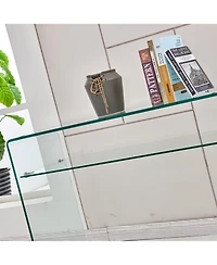 Streamdale Glass Console Table, Transparent Tempered Glass Console Table with Rounded Edges Desks, Sofa Table