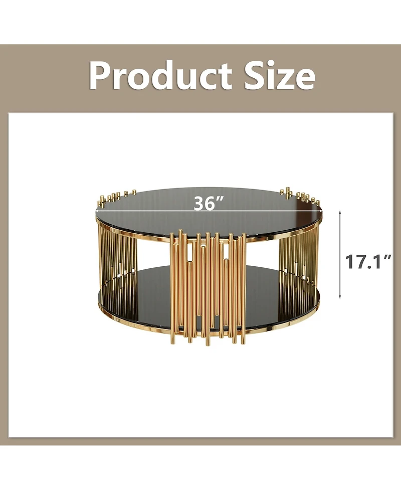 Streamdale Furniture Modern Stainless Steel Coffee Table with Black Glass Top