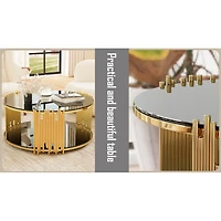 Streamdale Furniture Modern Stainless Steel Coffee Table with Black Glass Top