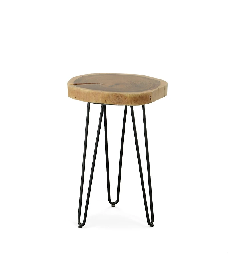 Iron and Solid Wood End Table – Round Accent with Industrial Charm Durability