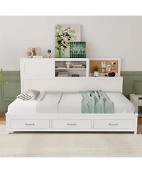 Gymax Twin Size Daybed w/ 3 Drawers Wooden Sofa Bed Frame w/ Storage Shelves